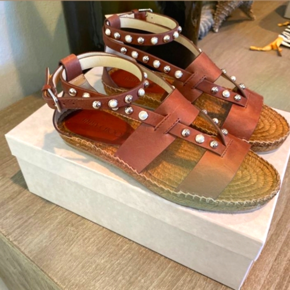 Jimmy Choo Denise Embellished Suede Espadrille Sandals Size 10